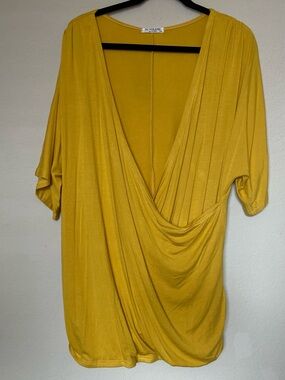 NWT - Mustard Draped V Neck Blouse Plus Size 22W Mock Wrap Top
